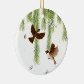 柳日本のの下の雀 セラミックオーナメント (右)