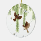 柳日本のの下の雀 セラミックオーナメント (左)