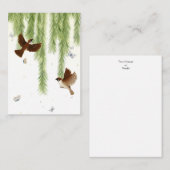 柳日本のの下の雀 ノートカード (正面/裏面)