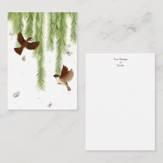 柳日本のの下の雀 ノートカード (正面/裏面)