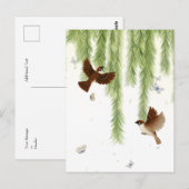 柳日本のの下の雀 ポストカード (正面/裏面)