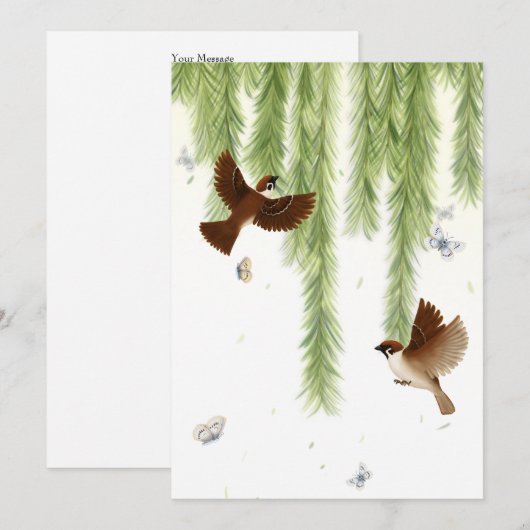 柳日本のの下の雀 招待状 (正面/裏面)