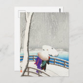柳橋で雪の中にいる2人の女性 ポストカード (正面/裏面)