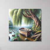 柳素朴の木の下のボート キャンバスプリント (正面)