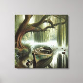 柳素朴の木の下のボート キャンバスプリント (正面)