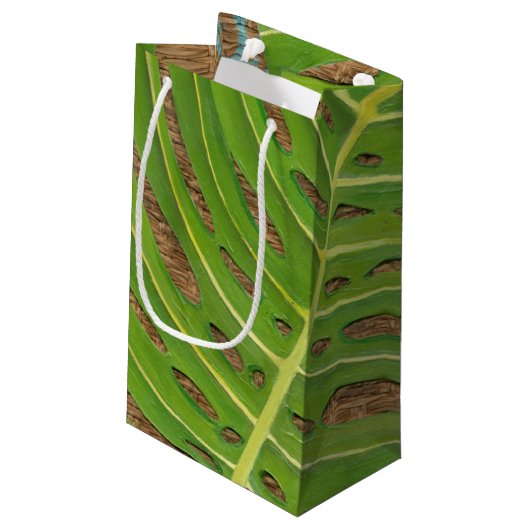 柳細工の背景のブロックプリントのやし スモールペーパーバッグ (裏面アングル)