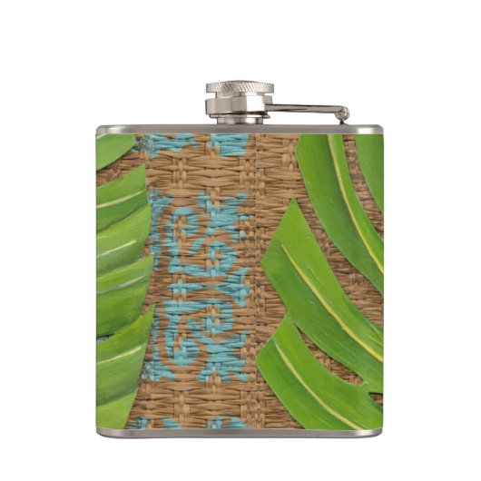 柳細工の背景のブロックプリントのやし フラスク (裏面)