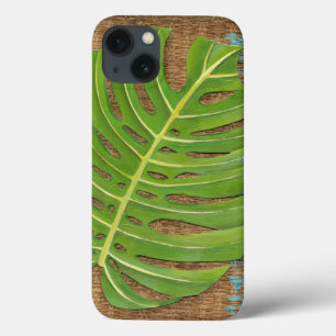 柳細工の背景のブロックプリントのやし iPhone 13ケース