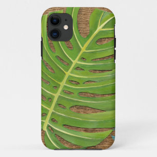 柳細工の背景のブロックプリントのやし iPhone 11 ケース