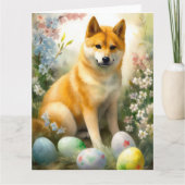 柴犬とイースターエッグホリデイ カード (正面)