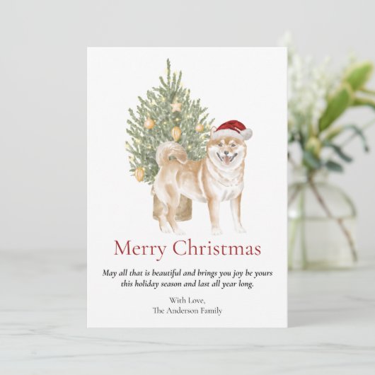 柴犬とクリスマスツリーペットドッグ シーズンカード (スタンド正面)