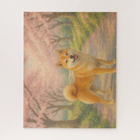 柴犬と春の桜道 / Shiba Inu under the Cherry Blossoms ジグソーパズル (縦)