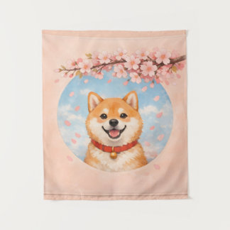 柴犬と桜のタペストリー タペストリー