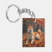 柴犬と落ち葉の秋のインスピレーション キーホルダー (正面左)