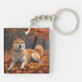 柴犬と落ち葉の秋のインスピレーション キーホルダー (裏面)