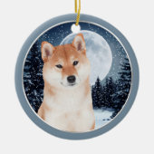 柴犬のクリスマスのオーナメント セラミックオーナメント (正面)