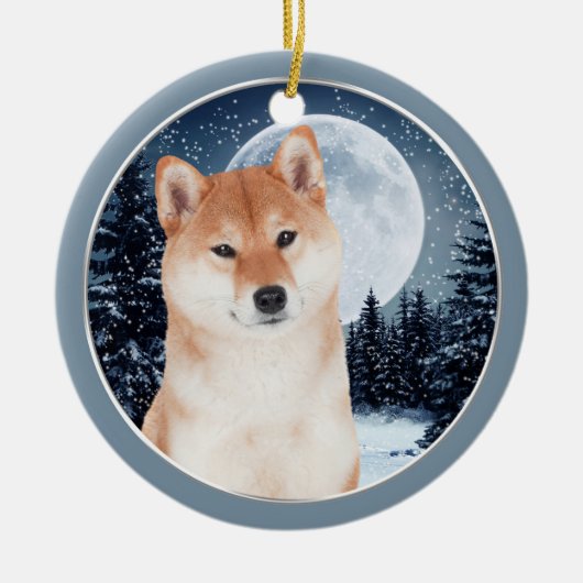 柴犬のクリスマスのオーナメント セラミックオーナメント (正面)