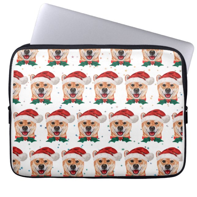 柴犬のクリスマス星 ラップトップスリーブ (正面)