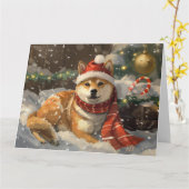 柴犬のクリスマス カード (黄色い花)