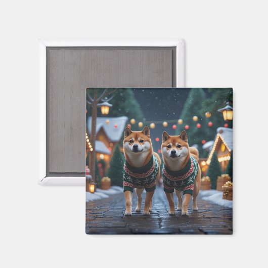 柴犬のクリスマス・スノーホリデー マグネット (正面/裏面)