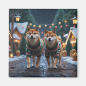 柴犬のクリスマス・スノーホリデー マグネット (正面)