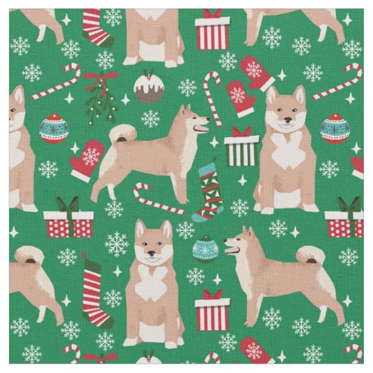 柴犬のクリスマス·ドッグ·ホリデー ファブリック (クローズアップ)