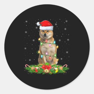 柴犬のクリスマス ライト おもしろサンタ帽子 Xmas ラウンドシール