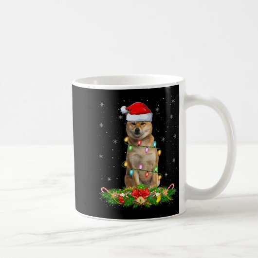 柴犬のクリスマス ライト 冗談 サンタ帽子 Xmas コーヒーマグカップ (右)