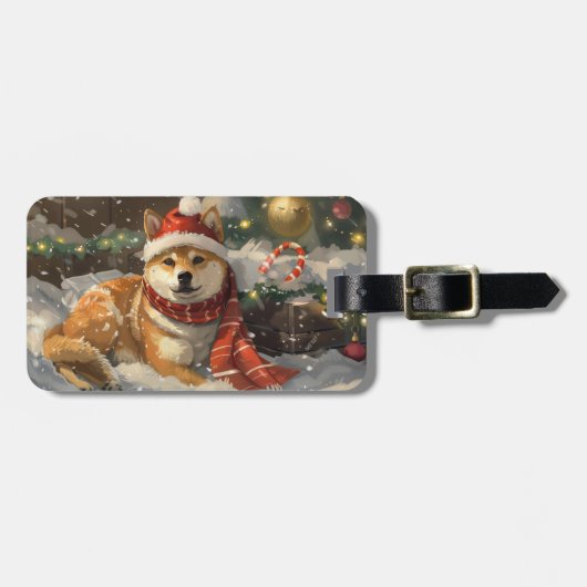 柴犬のクリスマス ラゲッジタグ (正面横)