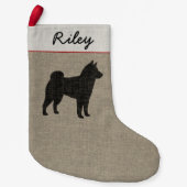 柴犬のシルエットパーソナライズな犬の品種クリスマス スモールクリスマスストッキング (正面)