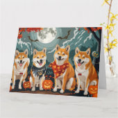 柴犬のハロウィンスプーキー カード (黄色い花)