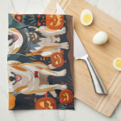 柴犬のハロウィンスプーキー キッチンタオル (四つ折り)