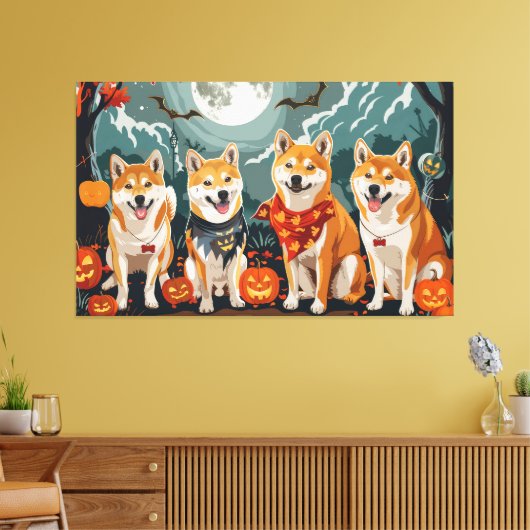 柴犬のハロウィンスプーキー キャンバスプリント (インサイチュ (リビング))
