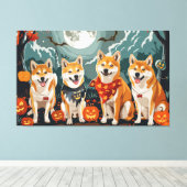 柴犬のハロウィンスプーキー キャンバスプリント (インサイチュ (ウッドフロア))