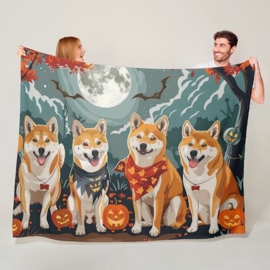 柴犬のハロウィーンの怖いデザイン フリースブランケット (インサイチュ)