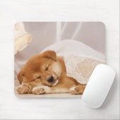 柴犬の子犬が網のカーテンの下で眠っている マウスパッド (マウス)