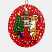柴犬の子犬のクリスマス セラミックオーナメント (左)