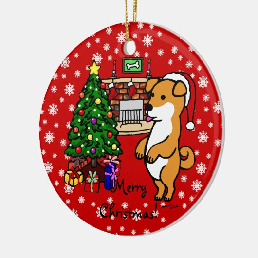 柴犬の子犬のクリスマス セラミックオーナメント (左)