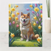 柴犬の春の花の絵 カード (正面)