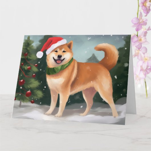 柴犬の犬が雪のクリスマス カード (蘭)