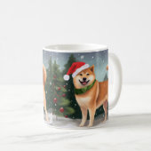 柴犬の犬が雪のクリスマス コーヒーマグカップ (正面右)