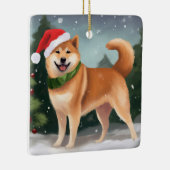柴犬の犬が雪のクリスマス セラミックオーナメント (右)