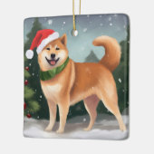 柴犬の犬が雪のクリスマス セラミックオーナメント (左)