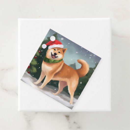 柴犬の犬が雪のクリスマス フェイバータグ (インサイチュ)