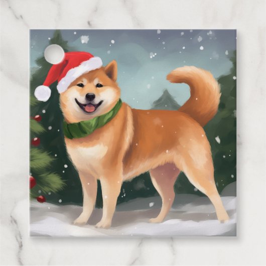 柴犬の犬が雪のクリスマス フェイバータグ (正面)