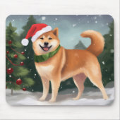 柴犬の犬が雪のクリスマス マウスパッド (正面)