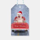 柴犬の犬が雪の中でクリスマストラックに座って ギフトタグ (裏面)