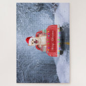 柴犬の犬が雪の中でクリスマストラックに座って ジグソーパズル (縦)