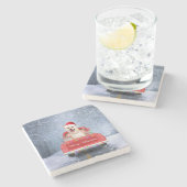 柴犬の犬が雪の中でクリスマストラックに座って ストーンコースター (横)