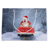 柴犬の犬が雪の中でクリスマストラックに座って ラージペーパーバッグ (正面)